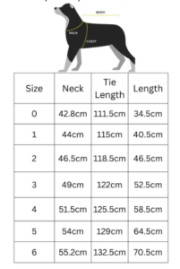 Bathrobe size guide for dogs 0-6