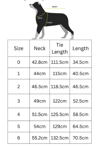 Bathrobe size guide for dogs 0-6